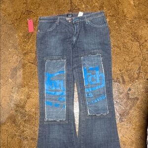 Von Dutch Gray Jeans with Blue Logo Patches